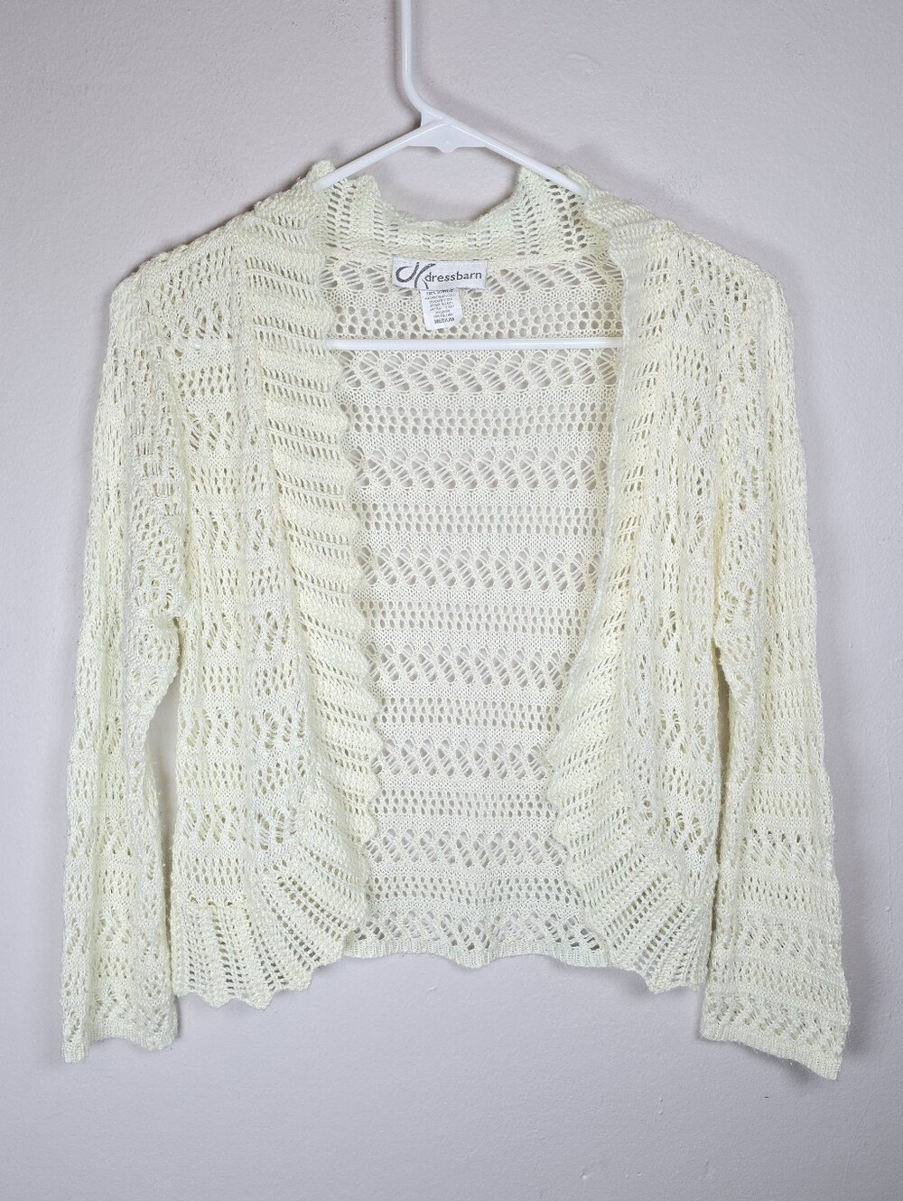Dressbarn Womens Crochet Lace Cardigan Sweater  Scallop Boho Feminine Dainty Med